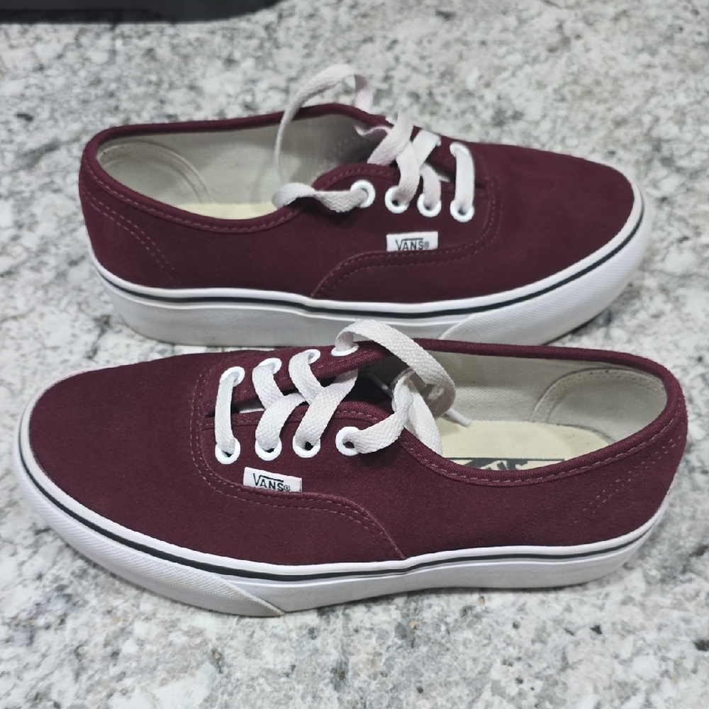 Vans Maroon Canvas Shoes with White Accents